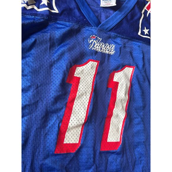 Vintage NFL New England Patriots 11 Bledsoe Starter USA Made Blue Youth L Jersey - Picture 5 of 8